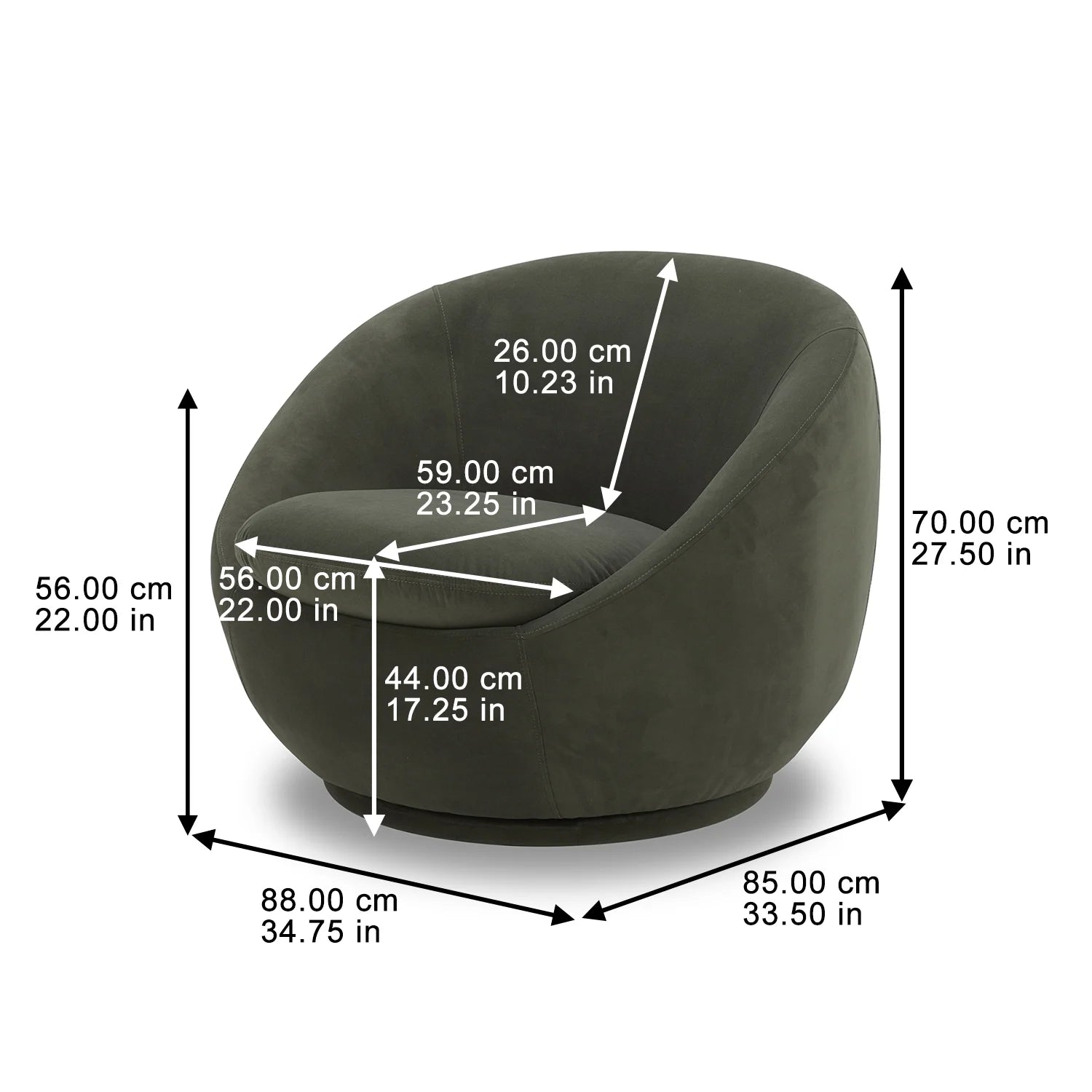 Mira Swivel Accent Chair, Olive Velvet