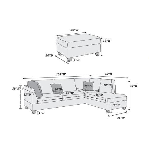 3-PC Gray Sectional Sofa