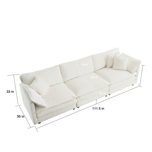 White Chenille 3-Seater Sofa