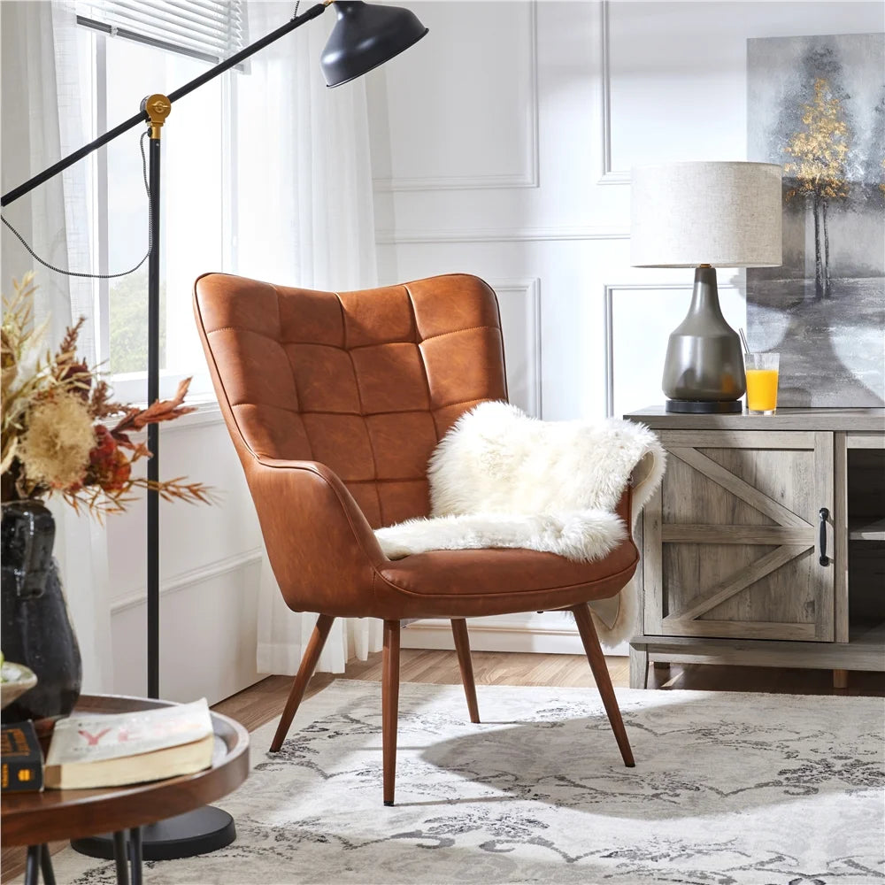 Faux Leather Wingback Chair