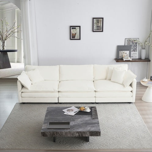 White Chenille 3-Seater Sofa